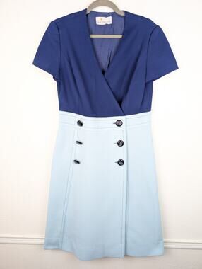 Fred Rothschild Dress Vintage Nautical 60s Union Made Coastal Retro Blue Size M